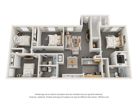 Floor plan for 4 beds, 3 baths, 1471 sqft